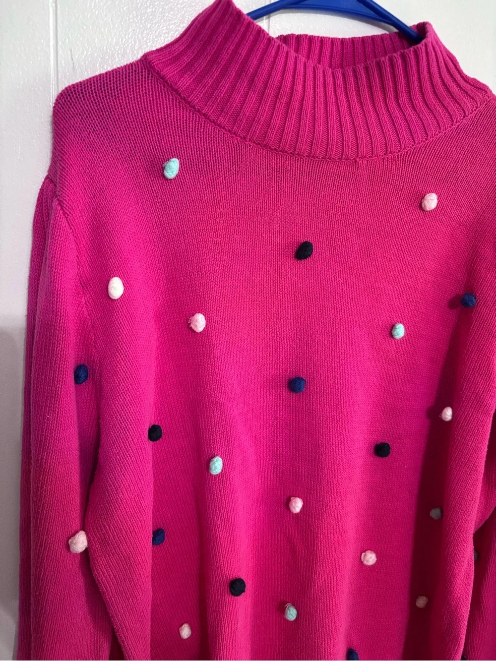 crown & ivy Hot Pink Pom-Pom Mock Neck Sweater